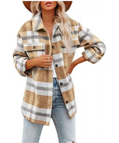 Womens Long Sleeve Plaid Shirts Shacket Jacket Collared Button Down Gingham Casual Top Fall Clothes Fashion Blouse Za-yellow ...