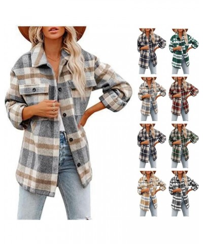 Womens Long Sleeve Plaid Shirts Shacket Jacket Collared Button Down Gingham Casual Top Fall Clothes Fashion Blouse Za-yellow ...