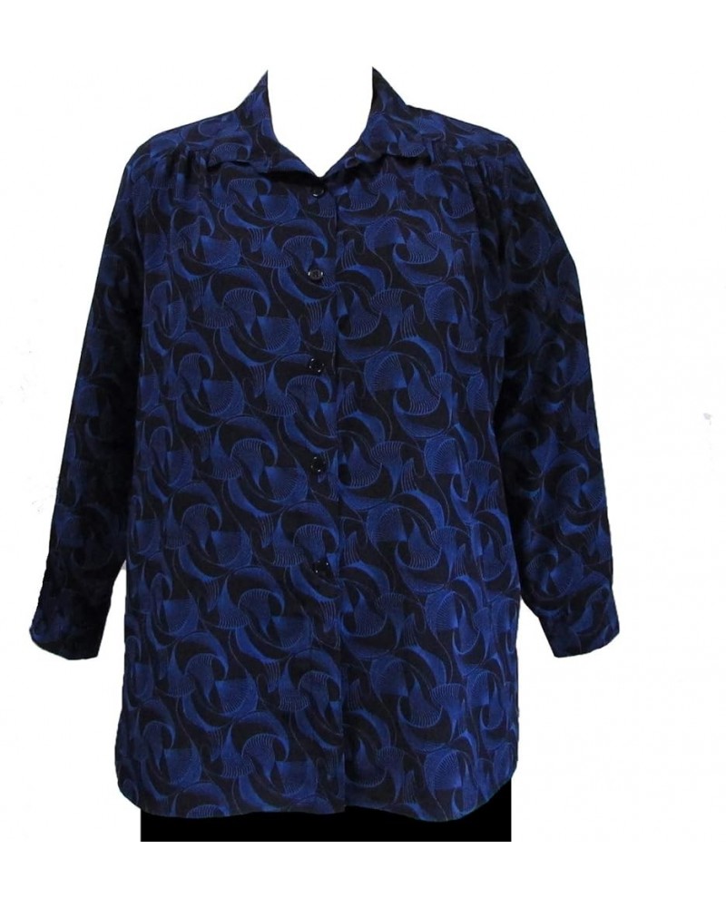 Women's Plus Size Long Sleeve Button-Front Tunic with Shirring Navy Swirls $27.00 Tops