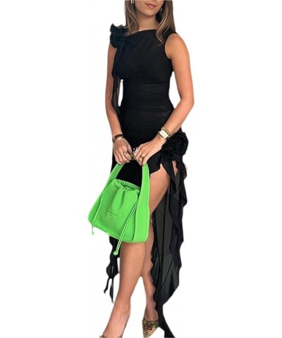 Women's Sexy Ruffle Tassels Split Dress Sleeveless 3D Floral Bodycon Dresses Summer Night Party Club Dress Black04 $11.39 Dre...