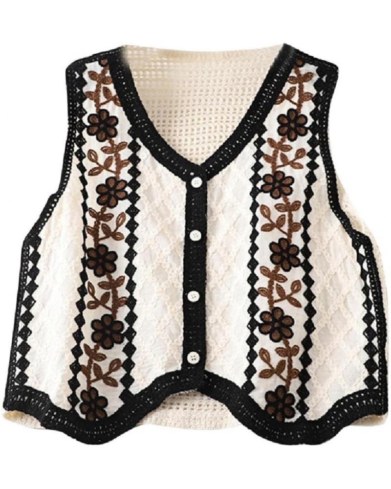 Women Vintage Hollow-Out Crochet Knit Sleeveless Vest Waistcoat Button Up Floral Loose Crop Cardigan Top Crochet Crop top Cov...