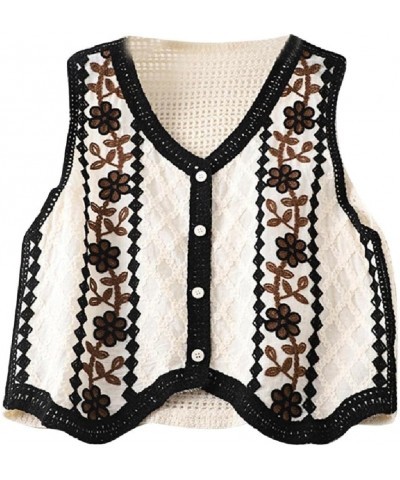 Women Vintage Hollow-Out Crochet Knit Sleeveless Vest Waistcoat Button Up Floral Loose Crop Cardigan Top Crochet Crop top Cov...