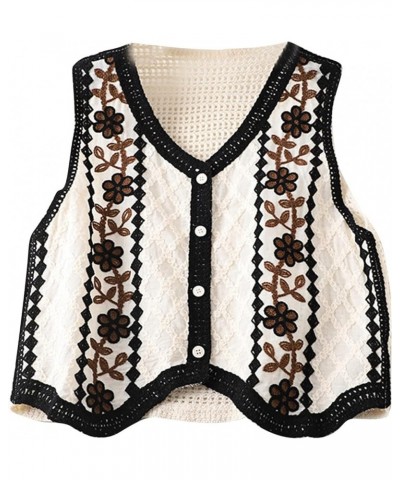 Women Vintage Hollow-Out Crochet Knit Sleeveless Vest Waistcoat Button Up Floral Loose Crop Cardigan Top Crochet Crop top Cov...