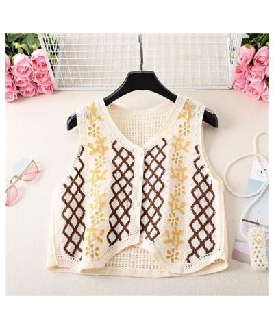 Women Vintage Hollow-Out Crochet Knit Sleeveless Vest Waistcoat Button Up Floral Loose Crop Cardigan Top Crochet Crop top Cov...