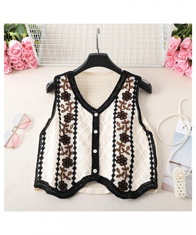 Women Vintage Hollow-Out Crochet Knit Sleeveless Vest Waistcoat Button Up Floral Loose Crop Cardigan Top Crochet Crop top Cov...