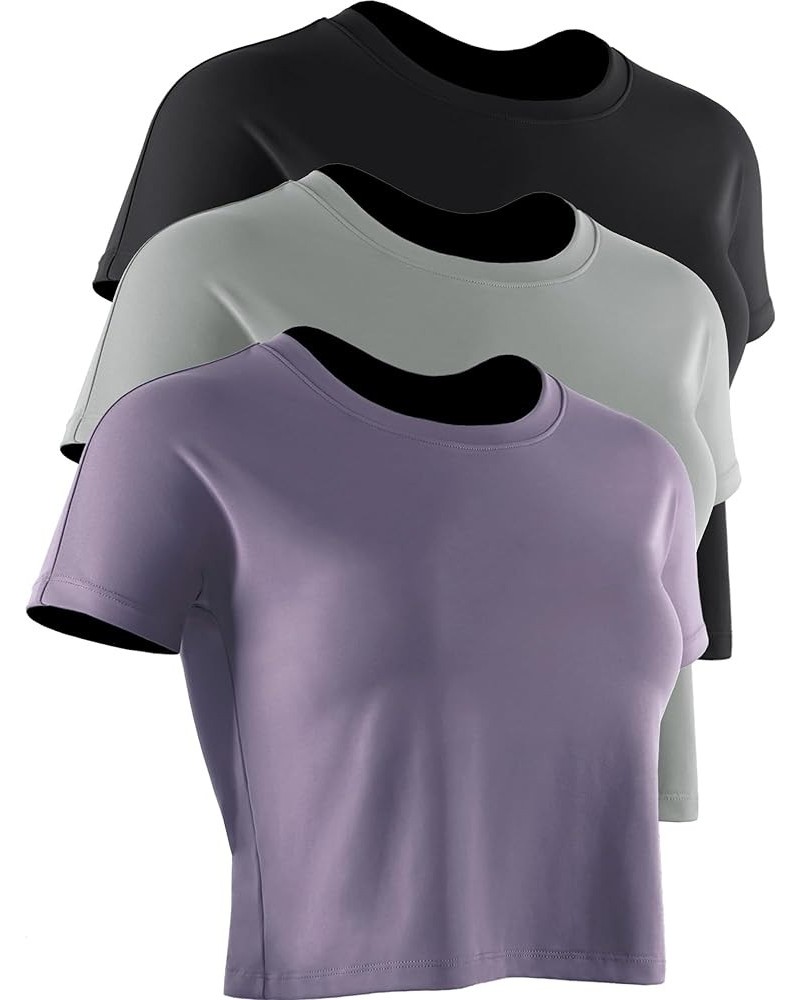 3 Pieces Workout Crop Tops Women Dry Fit Athletic Shirts Short Sleeve for Yoga Running 03: 3 Pieces,black,grey,purple $14.99 ...