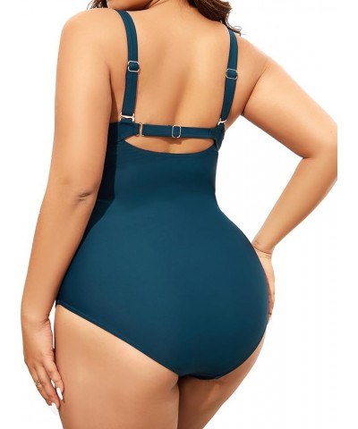 Women One Piece Swimsuits Plus Size Mesh High Neck Vintage Bathing Suits Turquoise $14.84 Swimsuits