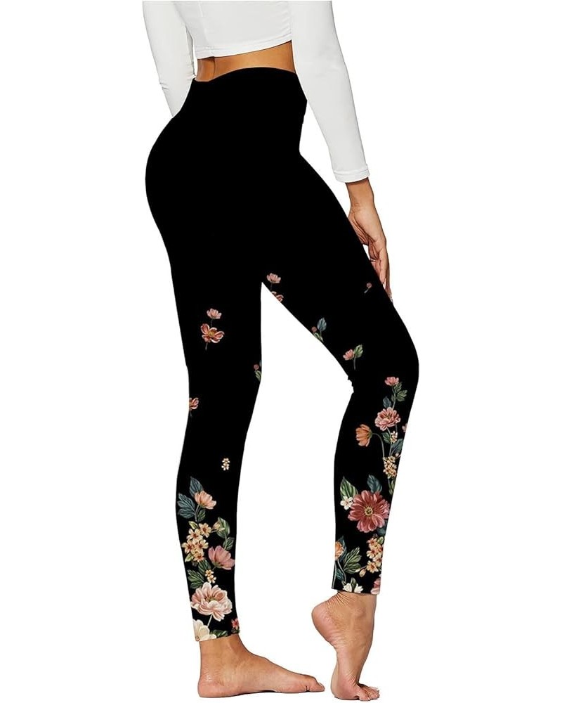 Womens Yoga Pants Fashion Floral Pattern High Waisted Leggings Workout Tummy Control Sports Pants Gym Active Pants 01 Black $...