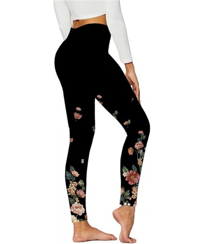 Womens Yoga Pants Fashion Floral Pattern High Waisted Leggings Workout Tummy Control Sports Pants Gym Active Pants 01 Black $...