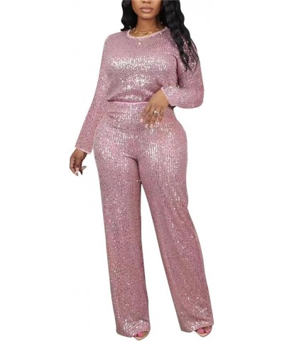 Women's Sparkly Glitter Sequin Trim 2 Piece Pants Suit Regular Fit Clubwear Suits Z-pink $31.31 Suits