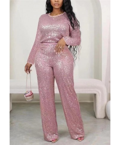 Women's Sparkly Glitter Sequin Trim 2 Piece Pants Suit Regular Fit Clubwear Suits Z-pink $31.31 Suits