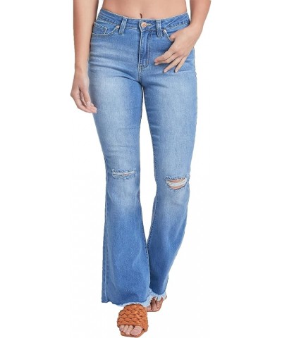 Womens High-Rise Super Flare Jean Medium Blue Rips $17.89 Jeans