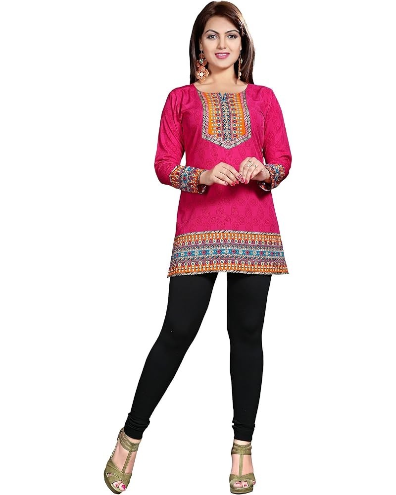 Indian Tunic Top Women's Short Kurti Kurta from India Pink $14.49 Tops