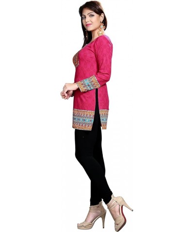 Indian Tunic Top Women's Short Kurti Kurta from India Pink $14.49 Tops