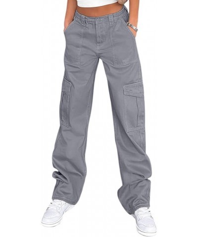 Cargo Pants for Women High Waisted Casual Pants Baggy Stretchy Wide Leg Y2K Streetwear with 6 Pockets Blue Grey $16.10 Pants