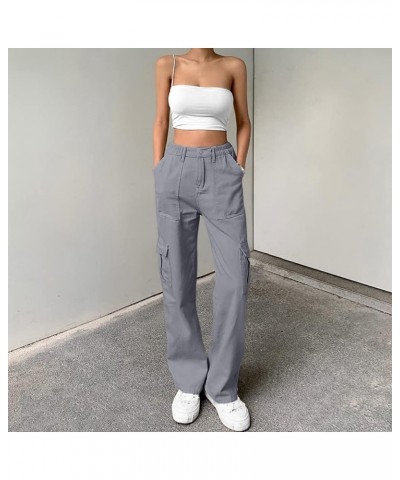 Cargo Pants for Women High Waisted Casual Pants Baggy Stretchy Wide Leg Y2K Streetwear with 6 Pockets Blue Grey $16.10 Pants