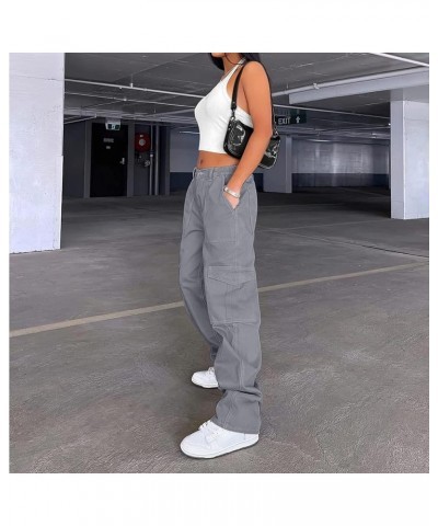 Cargo Pants for Women High Waisted Casual Pants Baggy Stretchy Wide Leg Y2K Streetwear with 6 Pockets Blue Grey $16.10 Pants