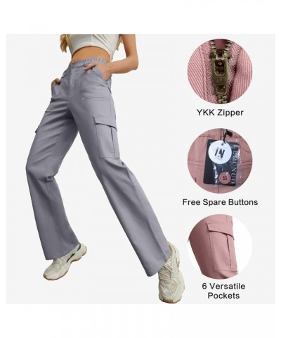 Cargo Pants for Women High Waisted Casual Pants Baggy Stretchy Wide Leg Y2K Streetwear with 6 Pockets Blue Grey $16.10 Pants