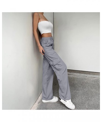 Cargo Pants for Women High Waisted Casual Pants Baggy Stretchy Wide Leg Y2K Streetwear with 6 Pockets Blue Grey $16.10 Pants