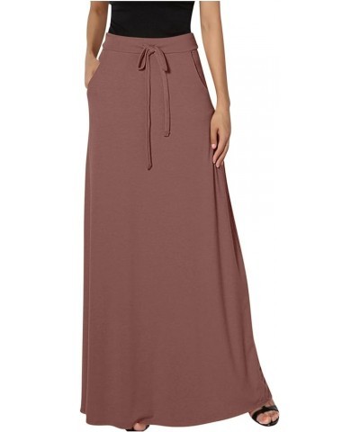 Womens Maxi Skirt Elastic Basic Solid Tie Dye Foldable High Waisted Midi Length Plus Size A-Line Skirts with Pockets Coffee $...