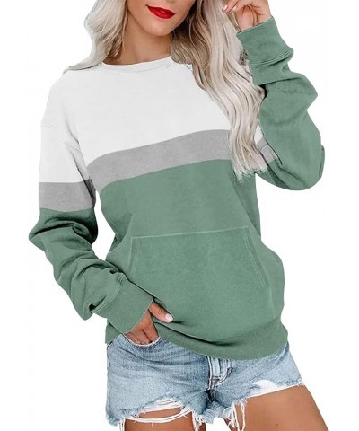 Crew Neck Sweatshirts for Women Casual Basic Pullover Long Sleeve Solid Color Fall Tops Outfits with Pockets 2023 E024- Mint ...