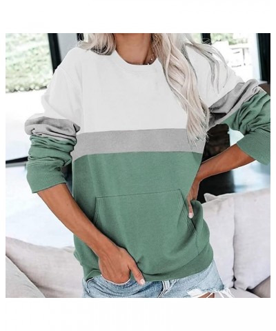 Crew Neck Sweatshirts for Women Casual Basic Pullover Long Sleeve Solid Color Fall Tops Outfits with Pockets 2023 E024- Mint ...