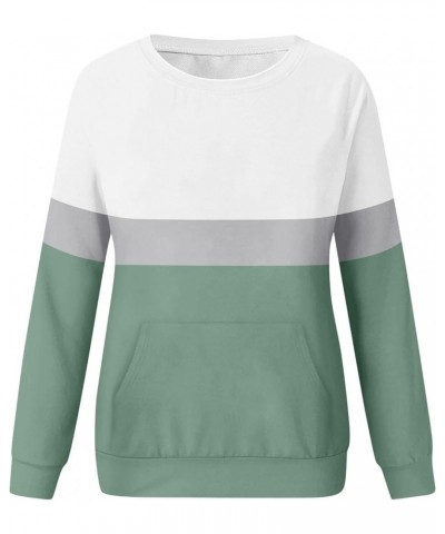 Crew Neck Sweatshirts for Women Casual Basic Pullover Long Sleeve Solid Color Fall Tops Outfits with Pockets 2023 E024- Mint ...