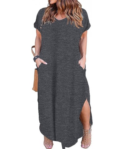 Women's Plus Size Dresses Casual Loose Pocket Short Sleeve Slits Plus Size Long Maxi Dress XL-5X Grey $15.05 Dresses