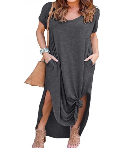 Women's Plus Size Dresses Casual Loose Pocket Short Sleeve Slits Plus Size Long Maxi Dress XL-5X Grey $15.05 Dresses