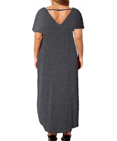 Women's Plus Size Dresses Casual Loose Pocket Short Sleeve Slits Plus Size Long Maxi Dress XL-5X Grey $15.05 Dresses