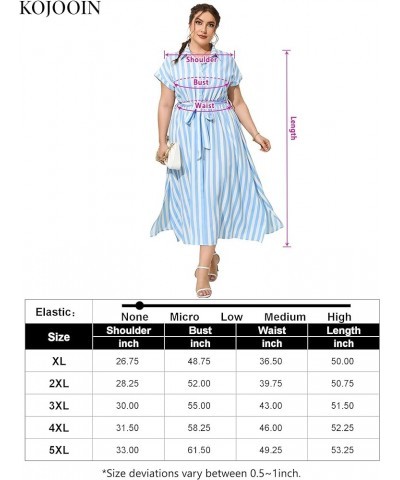 Plus Size Maxi Dresses for Women Summer Tie Belt Work Polo Dress Business Casual Button Down Dress Strip-white Blue $25.19 Dr...