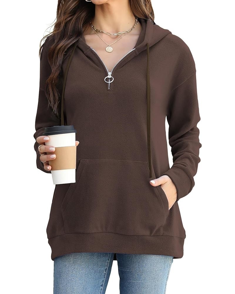 Womens Zip Up Hoodies Oversized Fleece Sweatshirt Pullover Tops with Pockets Fall Fashion Clothes 2023 Brown $10.39 Hoodies &...