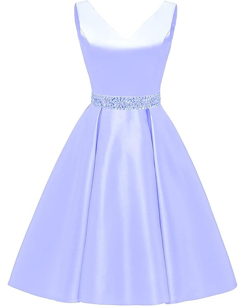 V Neck Beaded Homecoming Dresses for Teens 2023 Short Satin Prom Formal Gowns with Pockets Mini Cocktail Dress Lavender $33.0...