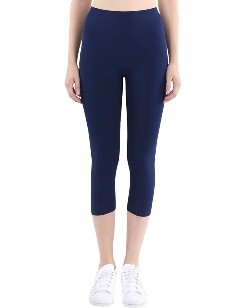 Women Seamless 3/4 Crop Capri Leggings, Made in U.S.A, One Size Navy $11.90 Leggings