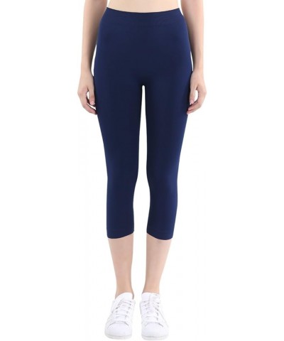 Women Seamless 3/4 Crop Capri Leggings, Made in U.S.A, One Size Navy $11.90 Leggings