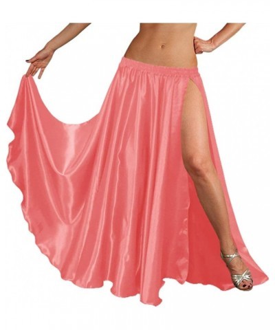 36" Long Women's Satin 2 Slit Full Skirt Belly Dance Gypsy Tribal 9 Yard Panel Jupe Flamenco Boho Rock Salmon $15.00 Skirts