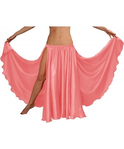 36" Long Women's Satin 2 Slit Full Skirt Belly Dance Gypsy Tribal 9 Yard Panel Jupe Flamenco Boho Rock Salmon $15.00 Skirts