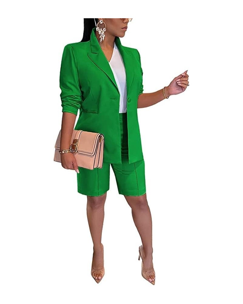 Women's 2024 Two Piece Outfits Casual Solid Color Open Front Blazer Shorts Set One Button Up Jacket and Bermuda Short Suits G...