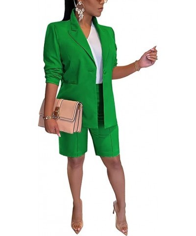 Women's 2024 Two Piece Outfits Casual Solid Color Open Front Blazer Shorts Set One Button Up Jacket and Bermuda Short Suits G...