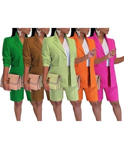 Women's 2024 Two Piece Outfits Casual Solid Color Open Front Blazer Shorts Set One Button Up Jacket and Bermuda Short Suits G...