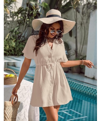 Women's Swimsuit Cover Ups Button Down Bathing Suit Coverups Bikini Beach Dress for Swimwear Beige $19.43 Swimsuits