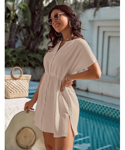 Women's Swimsuit Cover Ups Button Down Bathing Suit Coverups Bikini Beach Dress for Swimwear Beige $19.43 Swimsuits