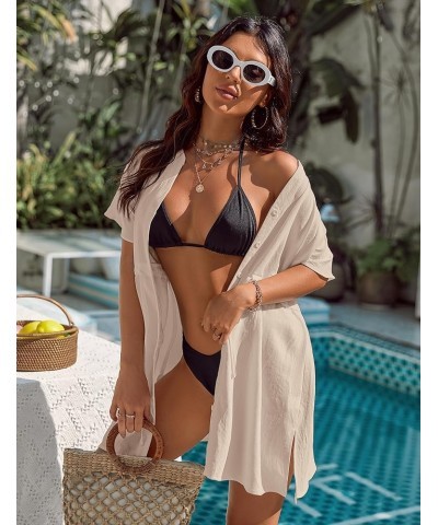 Women's Swimsuit Cover Ups Button Down Bathing Suit Coverups Bikini Beach Dress for Swimwear Beige $19.43 Swimsuits