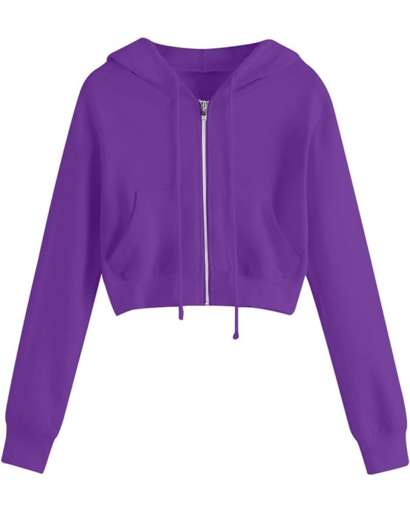 Zip Up Hoodies for Women Cropped Long Sleeve Sweatshirts Jackets Trendy Y2k Crop Tops Teen Girls Clothes 2023 J013-purple $7....