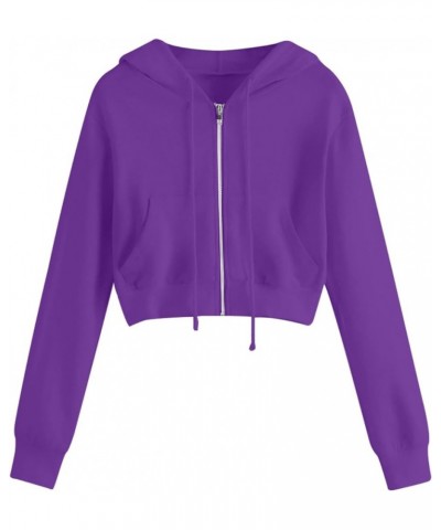 Zip Up Hoodies for Women Cropped Long Sleeve Sweatshirts Jackets Trendy Y2k Crop Tops Teen Girls Clothes 2023 J013-purple $7....