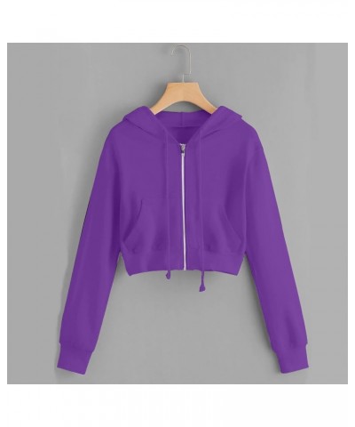 Zip Up Hoodies for Women Cropped Long Sleeve Sweatshirts Jackets Trendy Y2k Crop Tops Teen Girls Clothes 2023 J013-purple $7....