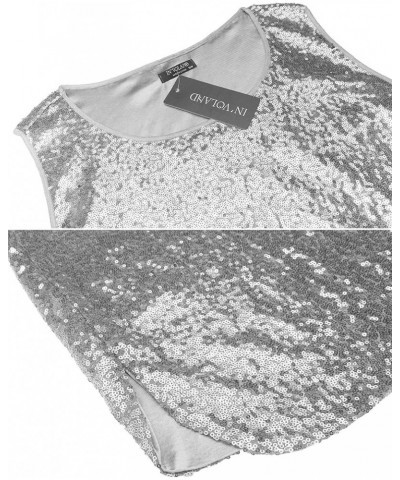 Women's Sequin Tops Plus Size Glitter Tank Top Sleeveless Sparkle Shimmer Shirt Tops Silver $25.47 Tanks