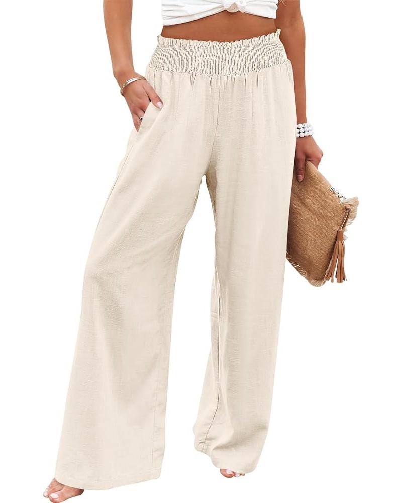 Womens Linen Pants Wide Leg Palazzo Lounge Pant High Waisted Flowy 2024 Summer Beach Work Boho Casual Trousers 01_ Apricot $1...