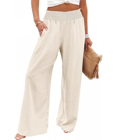 Womens Linen Pants Wide Leg Palazzo Lounge Pant High Waisted Flowy 2024 Summer Beach Work Boho Casual Trousers 01_ Apricot $1...