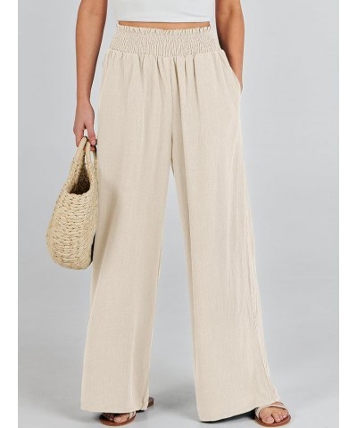 Womens Linen Pants Wide Leg Palazzo Lounge Pant High Waisted Flowy 2024 Summer Beach Work Boho Casual Trousers 01_ Apricot $1...